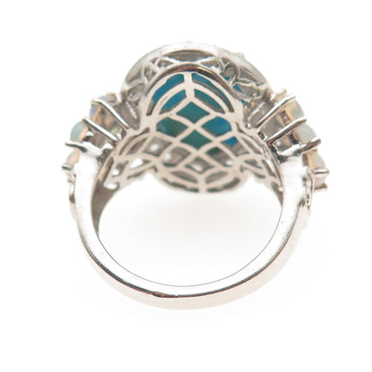 Chuck Clemency 925 Sterling Silver Real Turquoise Opal & White Topaz Ring Size 8