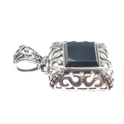 925 Sterling Silver Vintage Real Black Onyx Letter S Ornate Oxidized Pendant