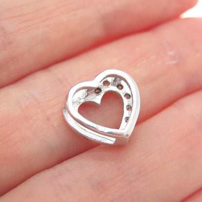 925 Sterling Silver Round-Cut C Z Heart Minimalist Slide Charm Pendant