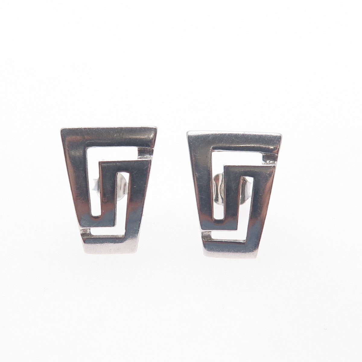 925 Sterling Silver Vintage Modernist Greek Maze Earrings