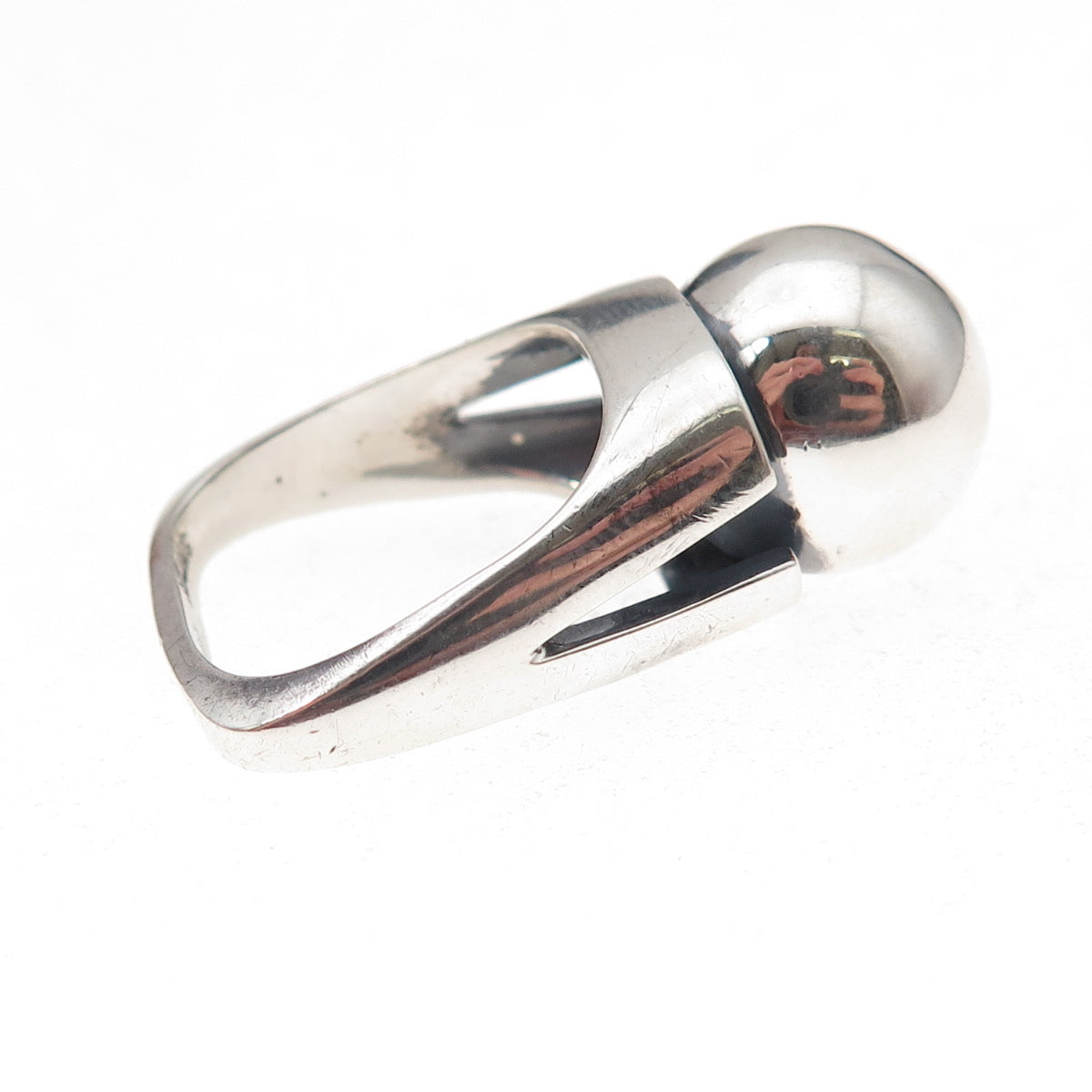 925 Sterling Silver Vintage Modernist Ball Oxidized Ring Size 5.5