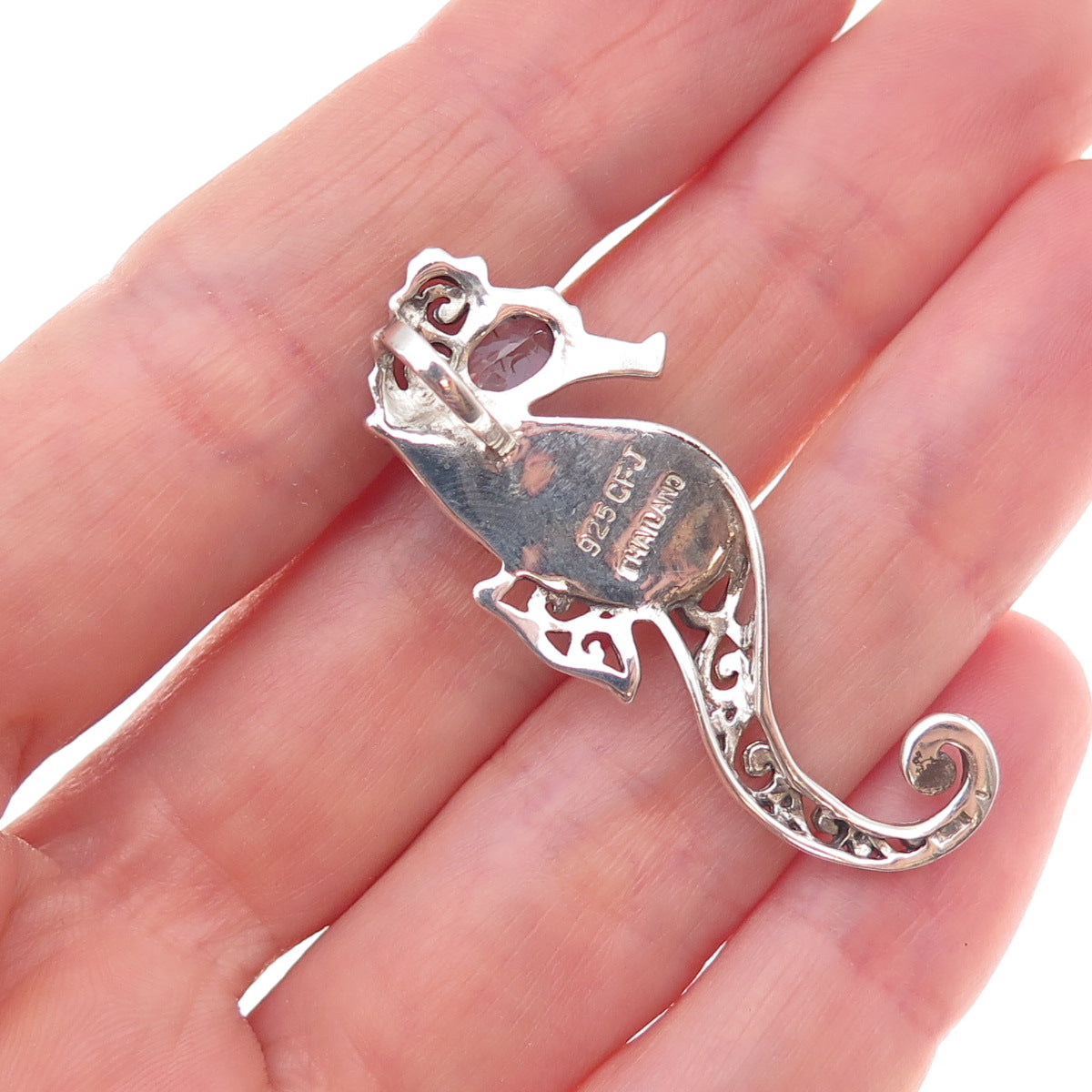 Collins Sterling Silver Vintage Real Blue Topaz & Larimar Seahorse Slide Pendant