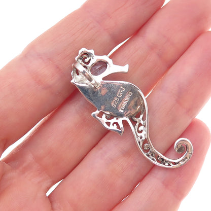 Collins Sterling Silver Vintage Real Blue Topaz & Larimar Seahorse Slide Pendant