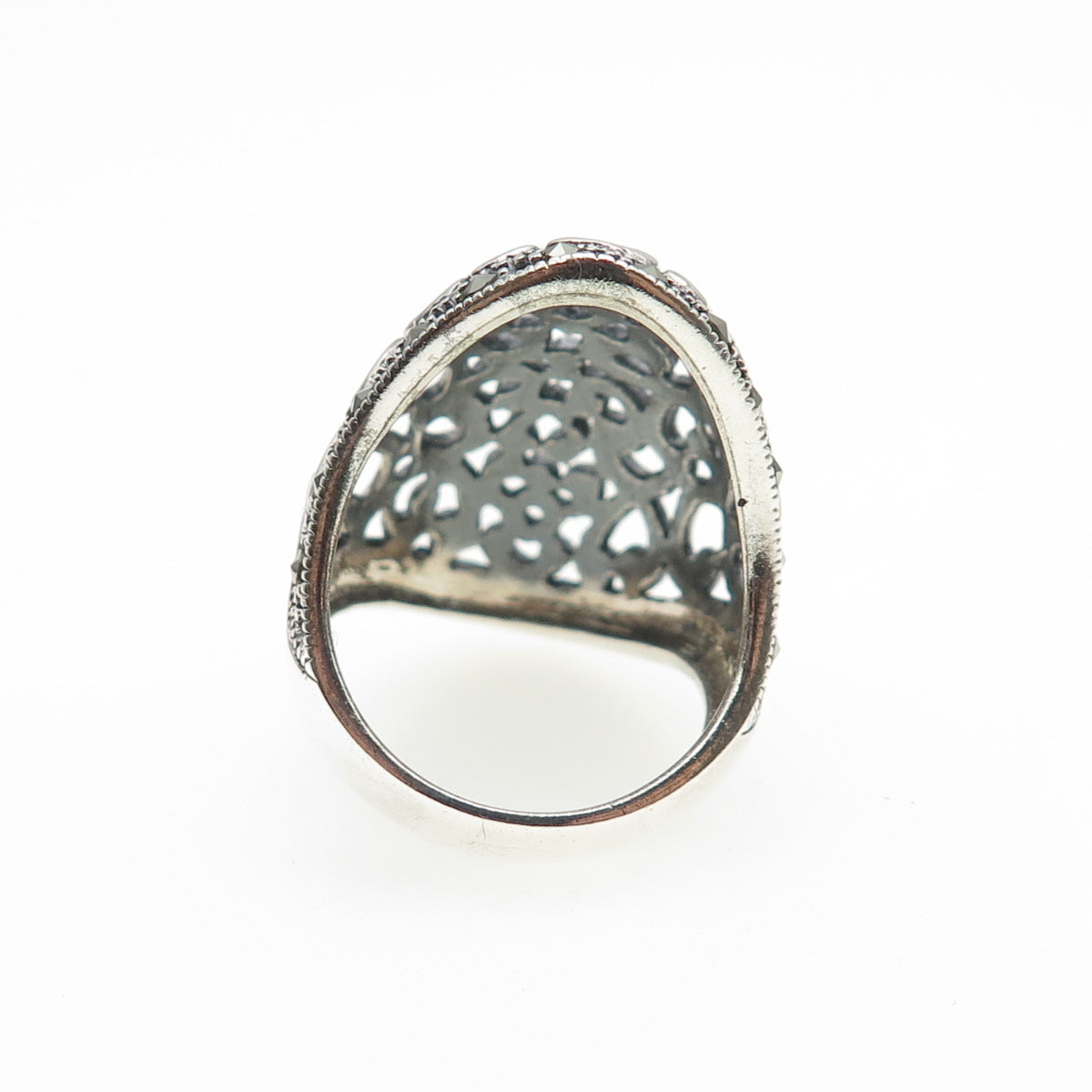 925 Sterling Silver Vintage Modernist Swirl Oxidized Ring Size 6