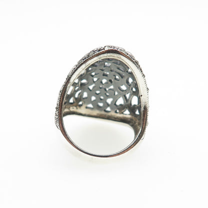 925 Sterling Silver Vintage Modernist Swirl Oxidized Ring Size 6