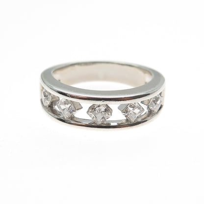 925 Sterling Silver Princess-Cut C Z Half Eternity Band Ring Size 7