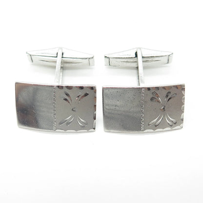 925 Sterling Silver Vintage Smibo Floral Rectangle Cufflinks