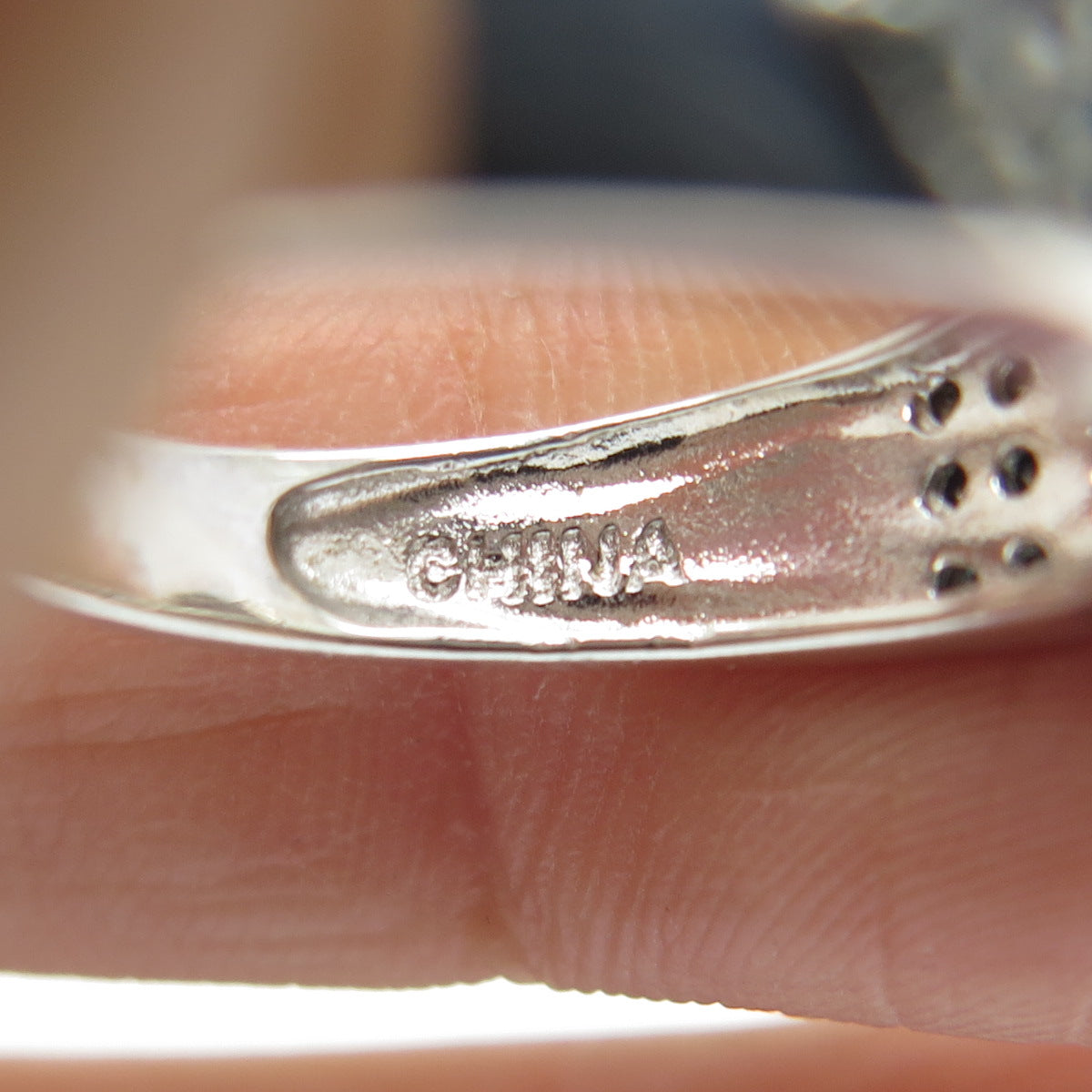 925 Sterling Silver Real Blue & White Diamond Belt Buckle Ring Size 6.25