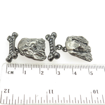 925 Sterling Silver Vintage Real Round-Cut Diamond Cocker Spaniel Dog Cufflinks