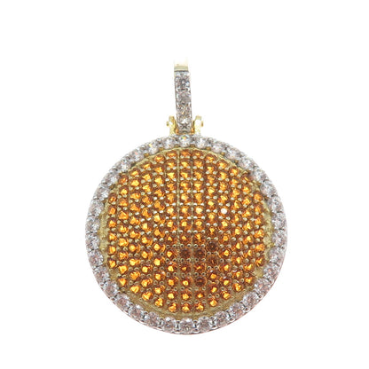 DADWANI 925 Sterling Silver Gold Plated White & Fire CZ Round Pendant