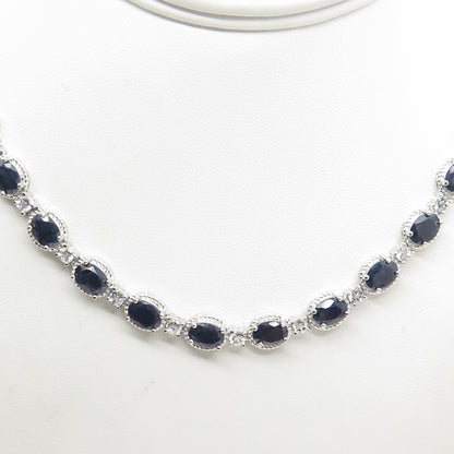 ROSS SIMONS 925 Sterling Silver Real Sapphire & White Topaz Chain Necklace 18"