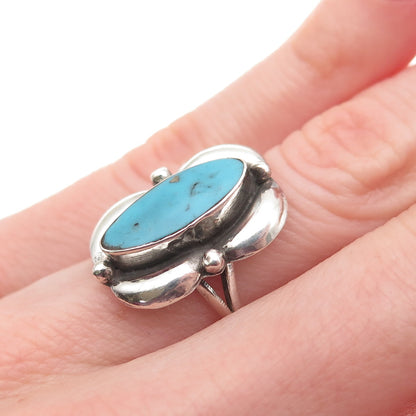 925 Sterling Silver Vintage Mexico Real Turquoise Modernist Oxidized Ring Size 6