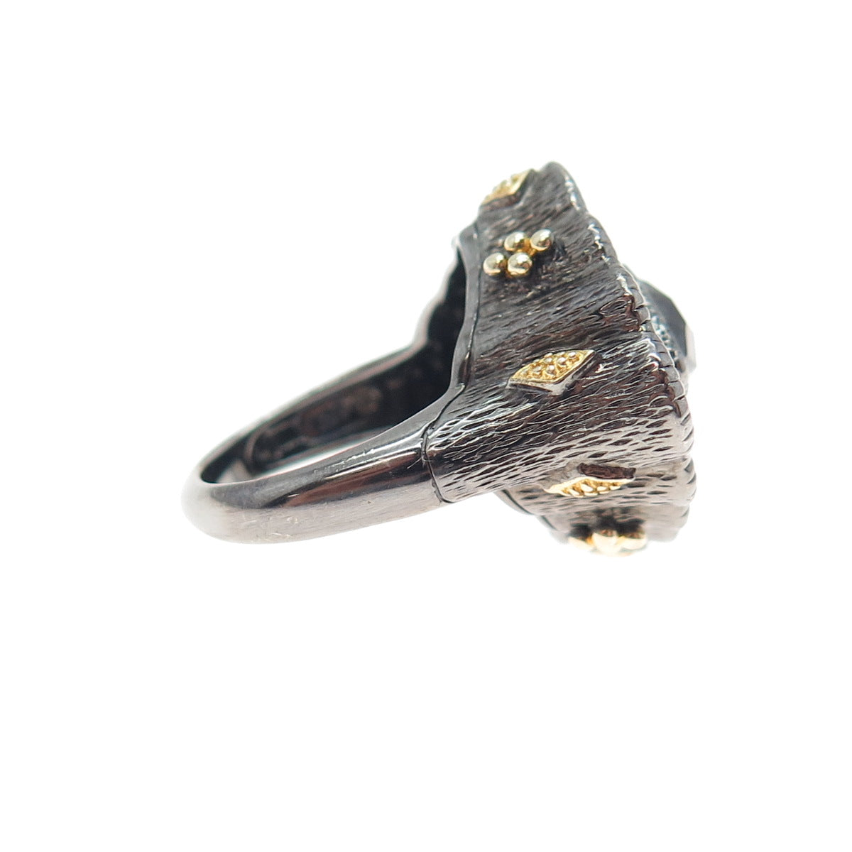 925 Sterling Silver 2-Tone Black Rhodium Vintage Diamond & Jasper Ring Size 5.25