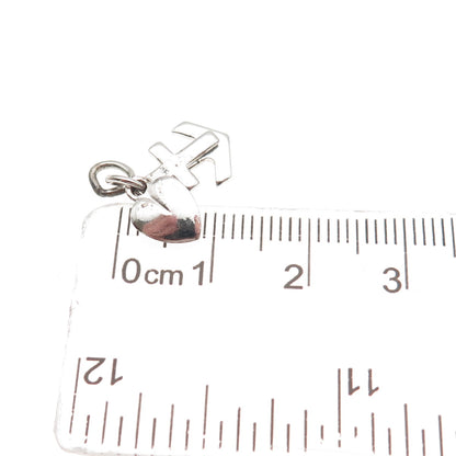 925 Sterling Silver Vintage Heart Cross Anchor Mini Charm Pendant