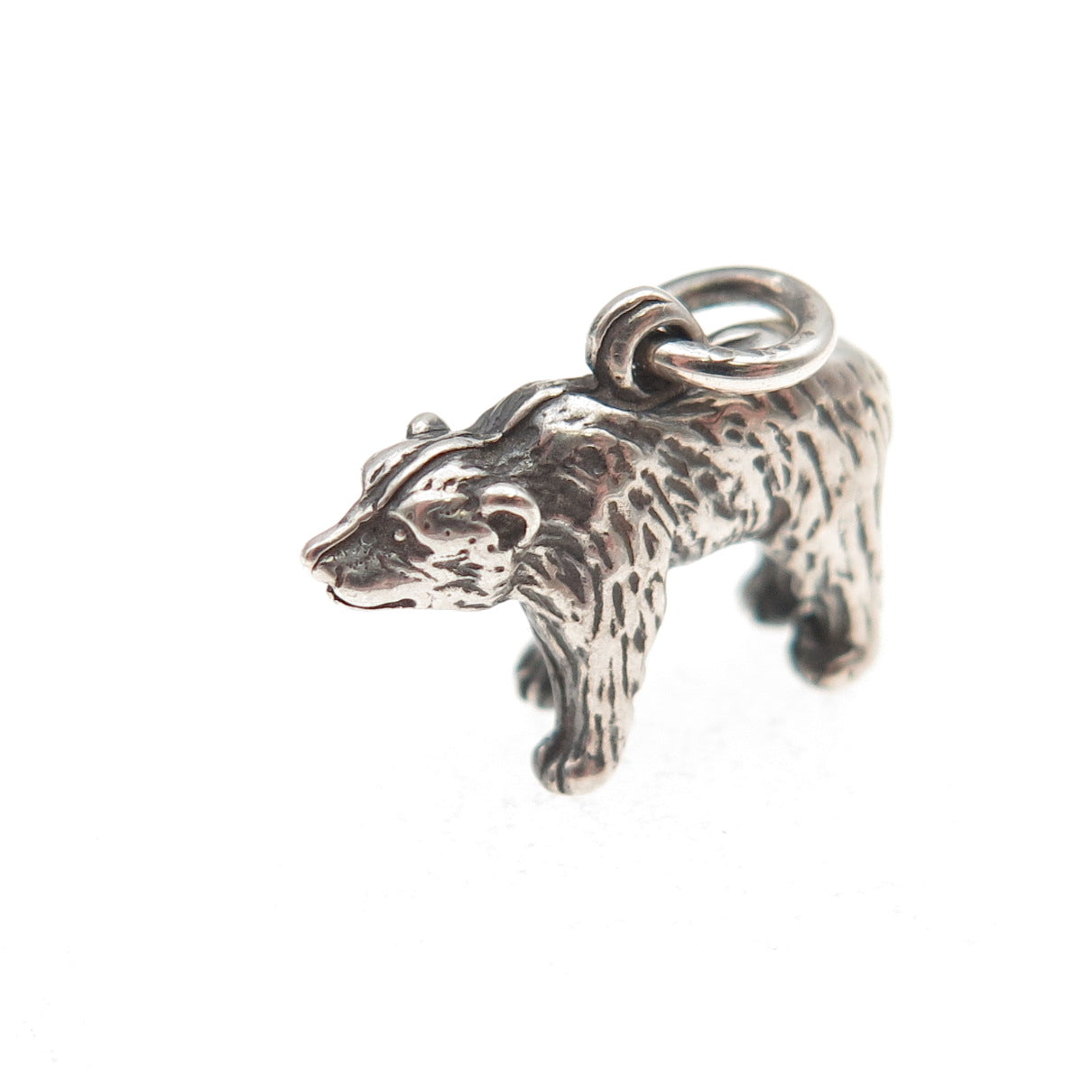 925 Sterling Silver Vintage Bear Oxidized 3D Mini Charm Pendant