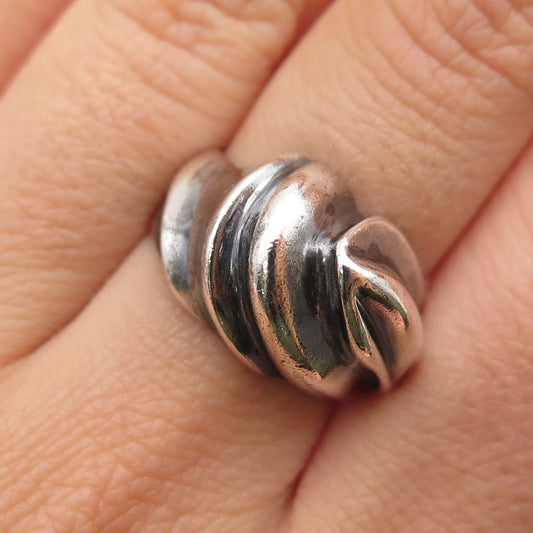 925 Sterling Silver Vintage Modernist Dome Oxidized Ring Size 7