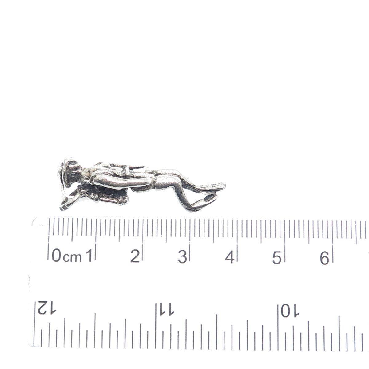 925 Sterling Silver Vintage Diver Oxidized 3D Charm Pendant