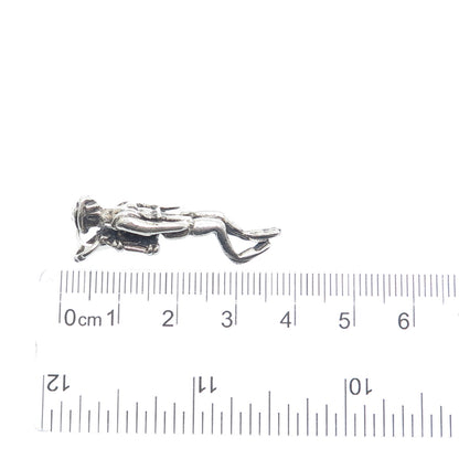 925 Sterling Silver Vintage Diver Oxidized 3D Charm Pendant