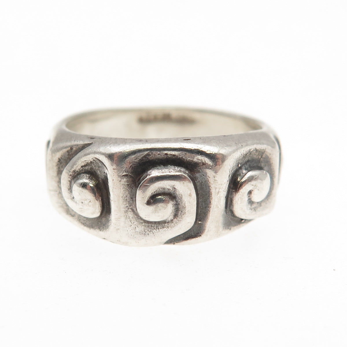 ERIC T. 925 Sterling Silver Vintage Modernist Spiral Oxidized Ring Size 6