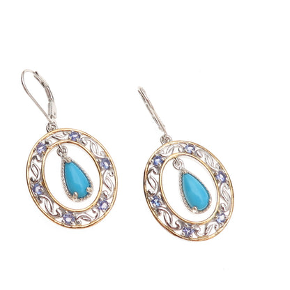 Chuck Clemency 925 Sterling Silver Real Turquoise & Tanzanite Dangle Earrings