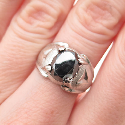 Wheeler Mfg Co. 925 Sterling Silver Antique Art Deco Real Hematite Ring Size 6.5