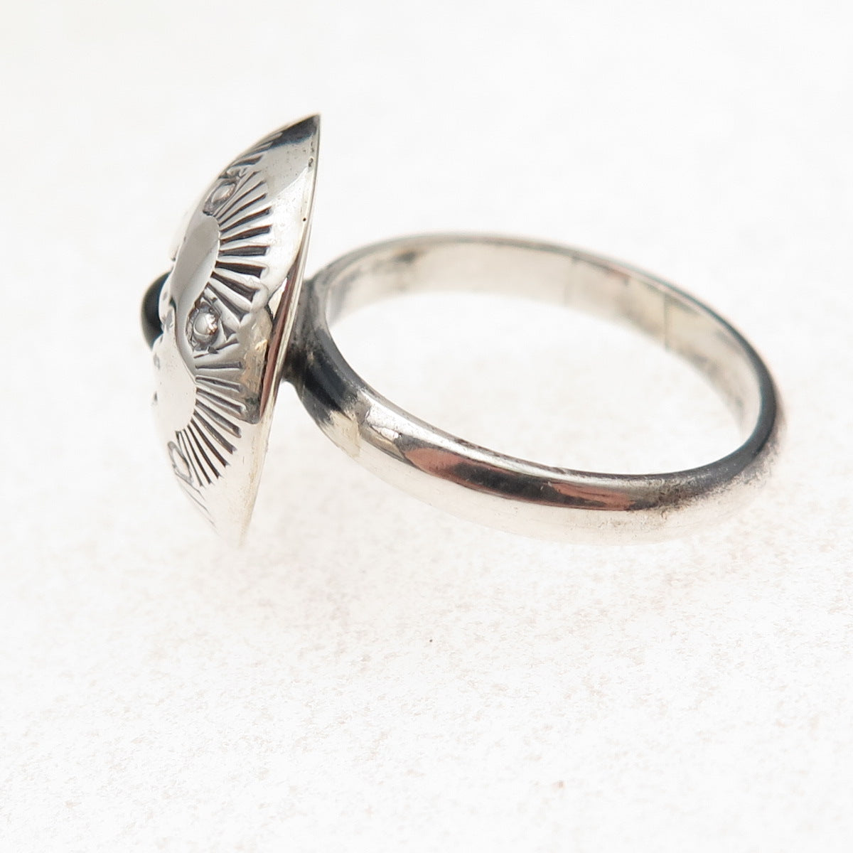 Old Pawn 925 Sterling Silver Vintage Black Onyx Snake Eye Shadow Box Ring Size 7