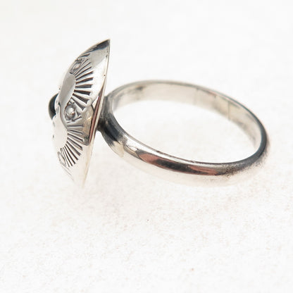 Old Pawn 925 Sterling Silver Vintage Black Onyx Snake Eye Shadow Box Ring Size 7
