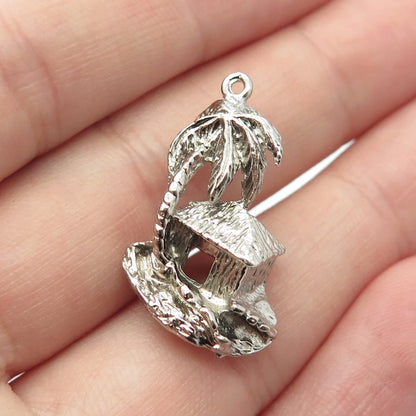 925 Sterling Silver Vintage Palm Tree & Hut Pendant