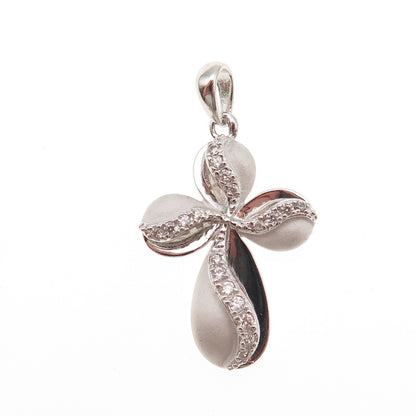 Ross Simons 925 Sterling Silver Round-Cut C Z Floral Cross Charm Pendant