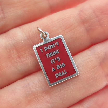 925 Sterling Red Enamel I Don't Think It's A Big Deal Minimalist Charm Pendant