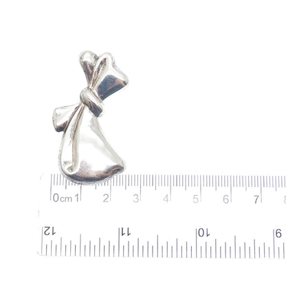 925 Sterling Silver Vintage Puffy Ribbon Bow Pin Brooch