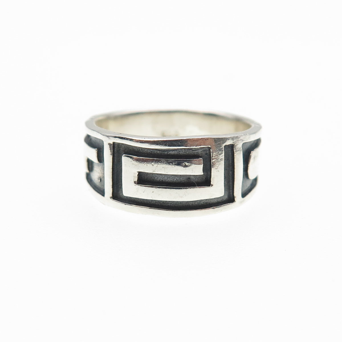 925 Sterling Silver Vintage Greek Maze Oxidized Band Ring Size 6