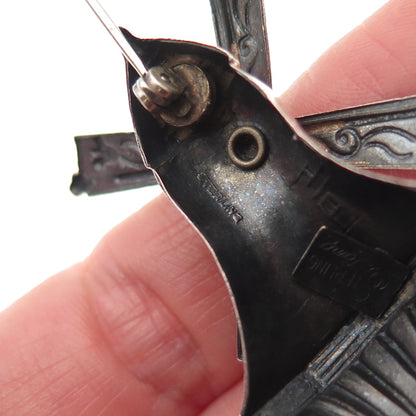 Lang 925 Sterling Silver Antique Art Deco Windmill Oxidized Pin Brooch