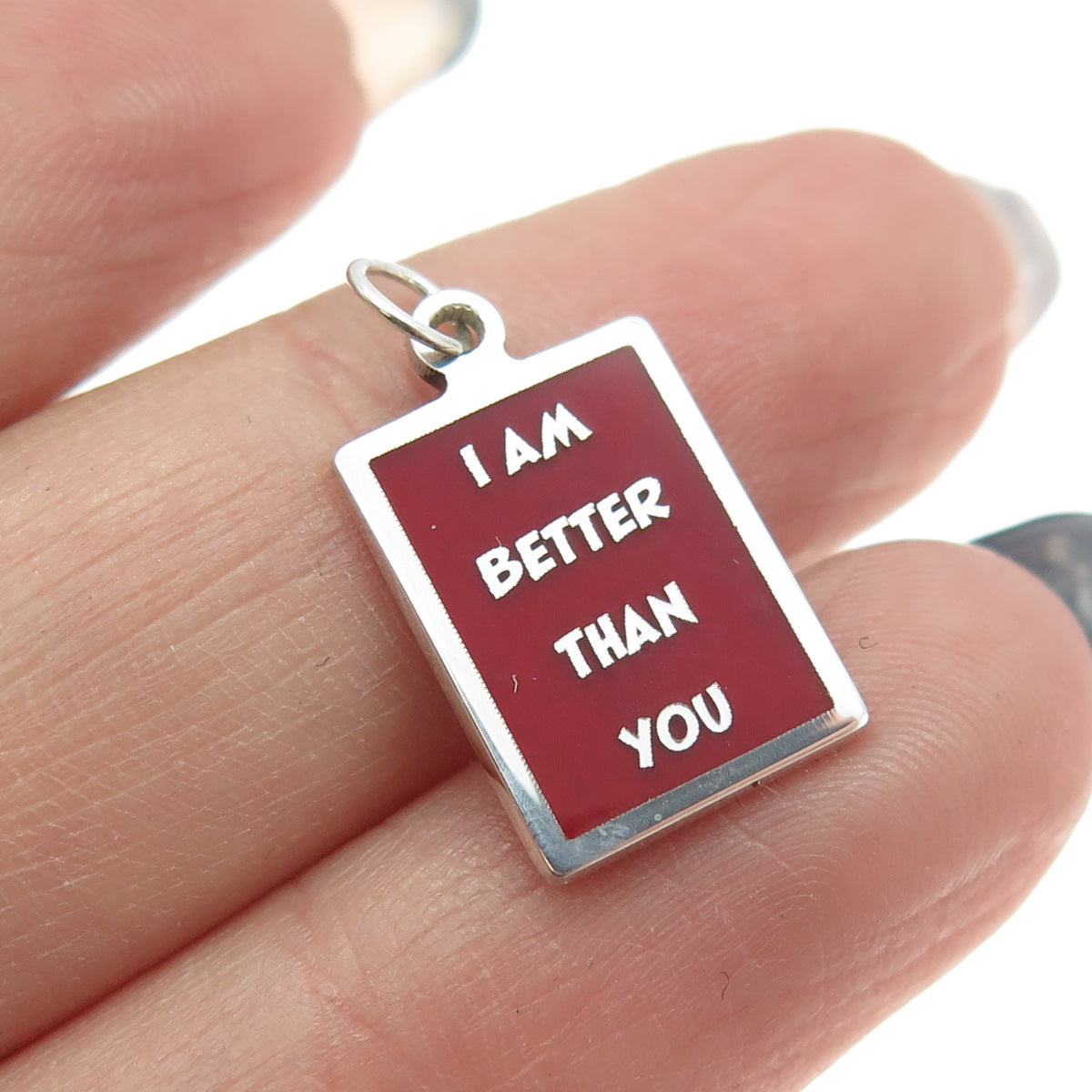 925 Sterling Silver Red Enamel "I Am Better Than You" Minimalist Charm Pendant