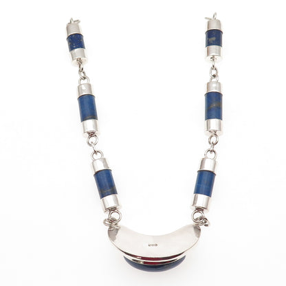 980 Silver Vintage Real Lapis Modernist Centerpiece Part of Necklace 12"