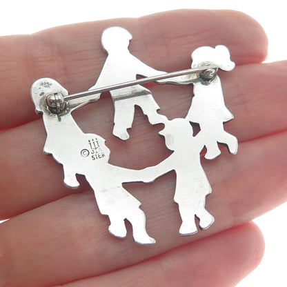 JAMES AVERY 925 Sterling Silver Vintage Circle Of Children Pin Brooch