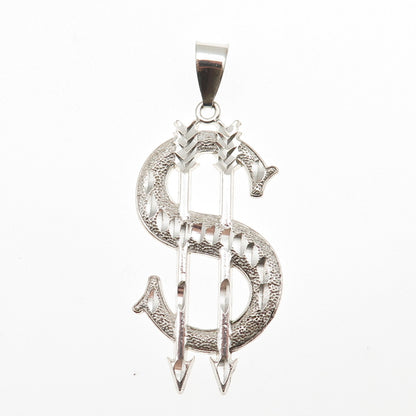 925 Sterling Silver Vintage Arrow Dollar Sign Charm Pendant