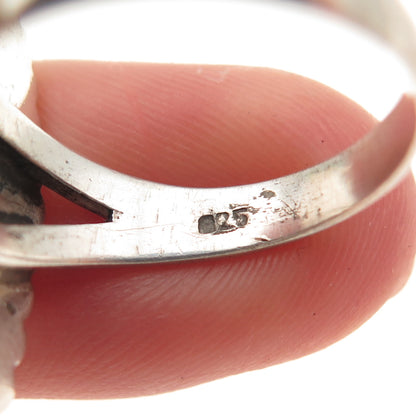 925 Sterling Silver Vintage Real Black Onyx Oxidized Beaded Ring Size 6.75