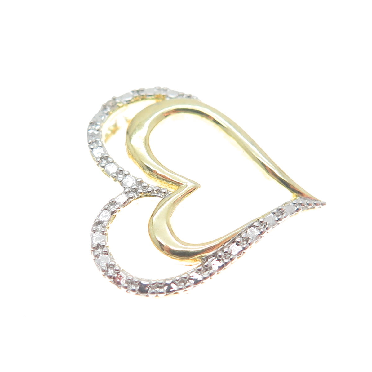 925 Sterling Silver 2-Tone Real Diamond Accent Heart Minimalist Slide Pendant