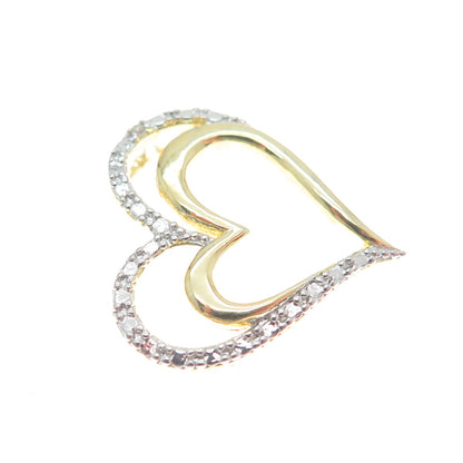 925 Sterling Silver 2-Tone Real Diamond Accent Heart Minimalist Slide Pendant