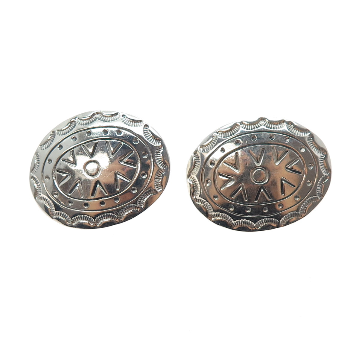 925 Sterling Silver Vintage Mexico Tribal Oval Earrings