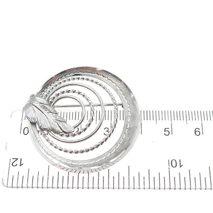 CURTIS CREATIONS 925 Sterling Antique Art Deco Multi-Circle Feather Pin Brooch