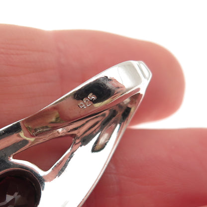 925 Sterling Silver 2-Tone Real Red Garnet Modernist Slide Pendant