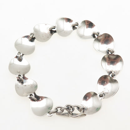 830 Silver Vintage Modernist Floral Heart Link Oxidized Bracelet 7"