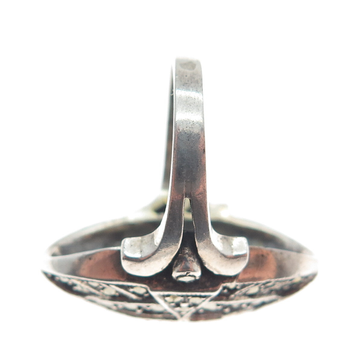 925 Sterling Silver Antique Art Deco Real Marcasite Oxidized Ring Size 7