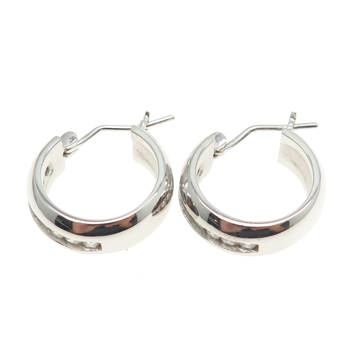 925 Sterling Silver Round-Cut C Z Hoop Earrings