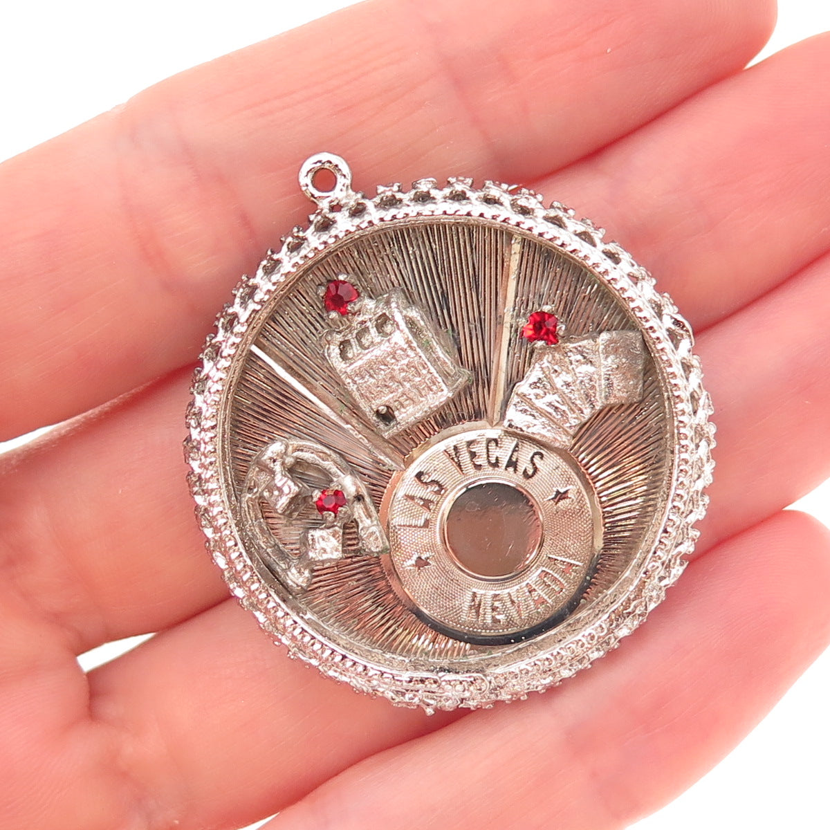 Art's Elegance 925 Sterling Silver Vintage Rhinestone Las Vegas Casino Pendant