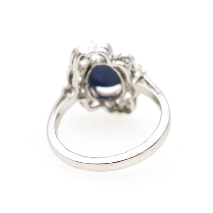 925 Sterling Silver Real Lapis Lazuli & C Z Cluster Ring Size 7