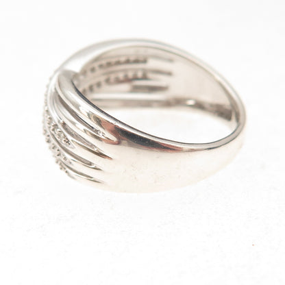 Kajal Naina 925 Sterling Silver Real Diamond Crisscross Ring Size 8.25