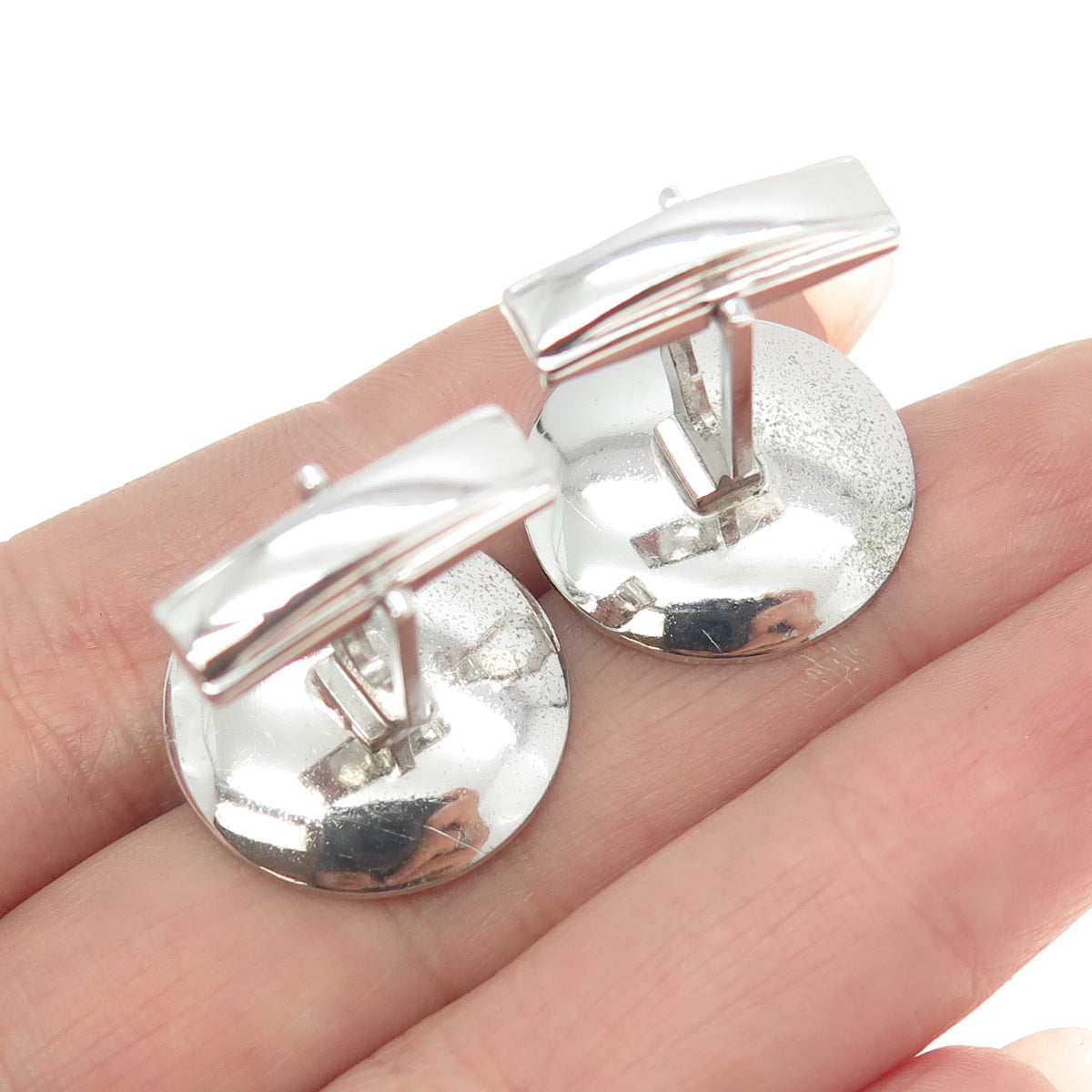 925 Sterling Silver Vintage Textured Round Cufflinks PAT. 2,974,38